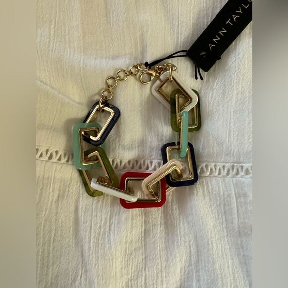 Fabulous Ann Taylor retro-style multi-colored geometric link bracelet NWT - Picture 1 of 8